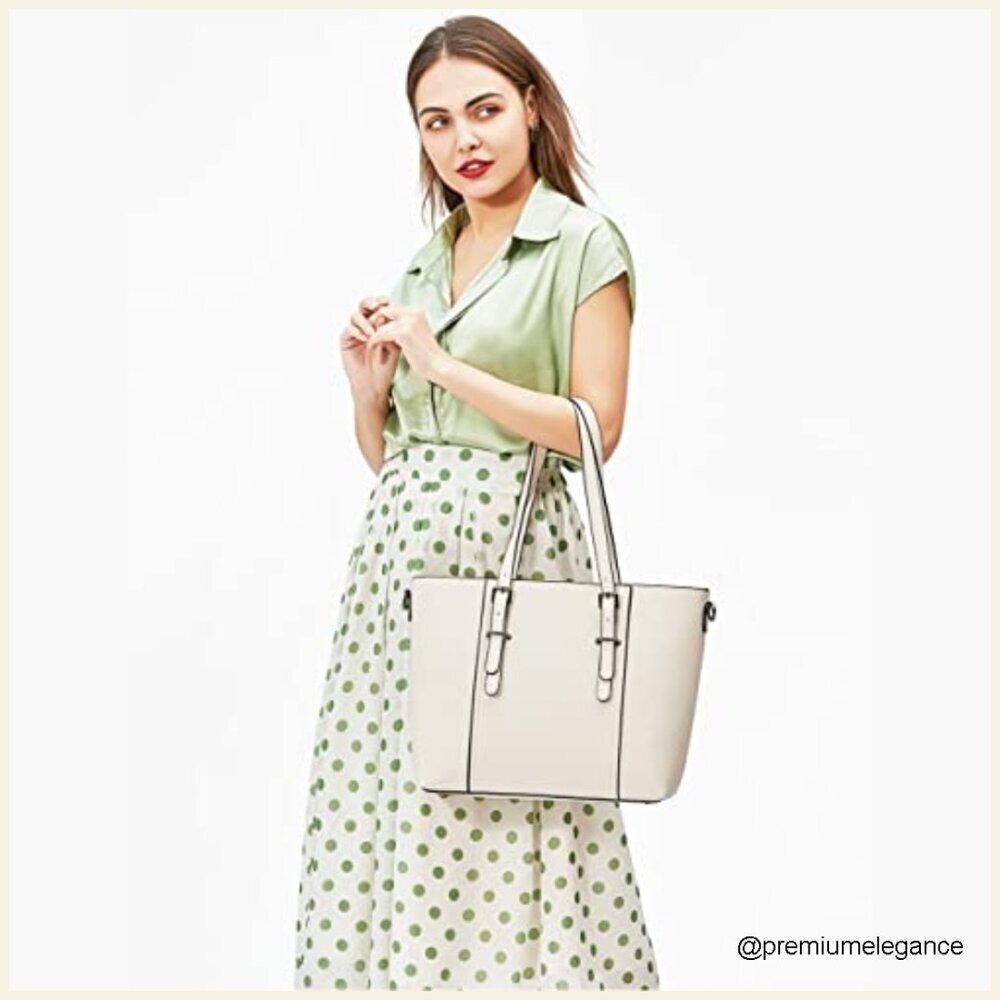 Faux Leather Satchel Tote with Adjustable Crossbody Strap, 6 Compartments - Picture 2 of 7